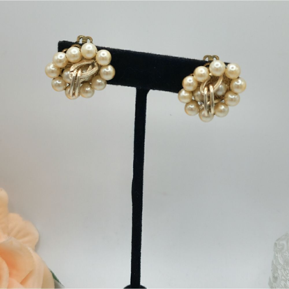 Vintage Gold pearl chain cluster earrings